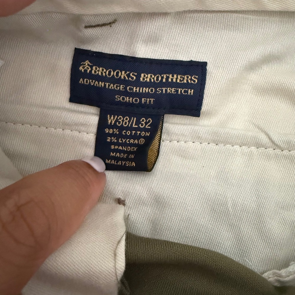 Brooks Brothers Soho Fit Stretch Chino Pants Olive Green Mens 38x32 Advantage - Picture 3 of 7